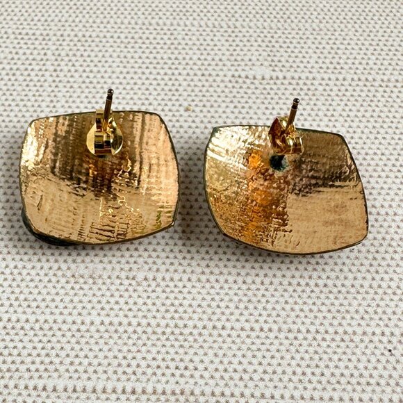 Modernist Sterling Silver & Copper Earrings For Pierced Ears 5/8" Unique Square - Picture 7 of 7